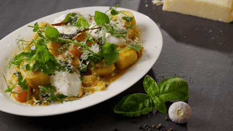 Gedämpfte Kartoffel-Gnocchi in Tomaten-Basilikum-Sauce
